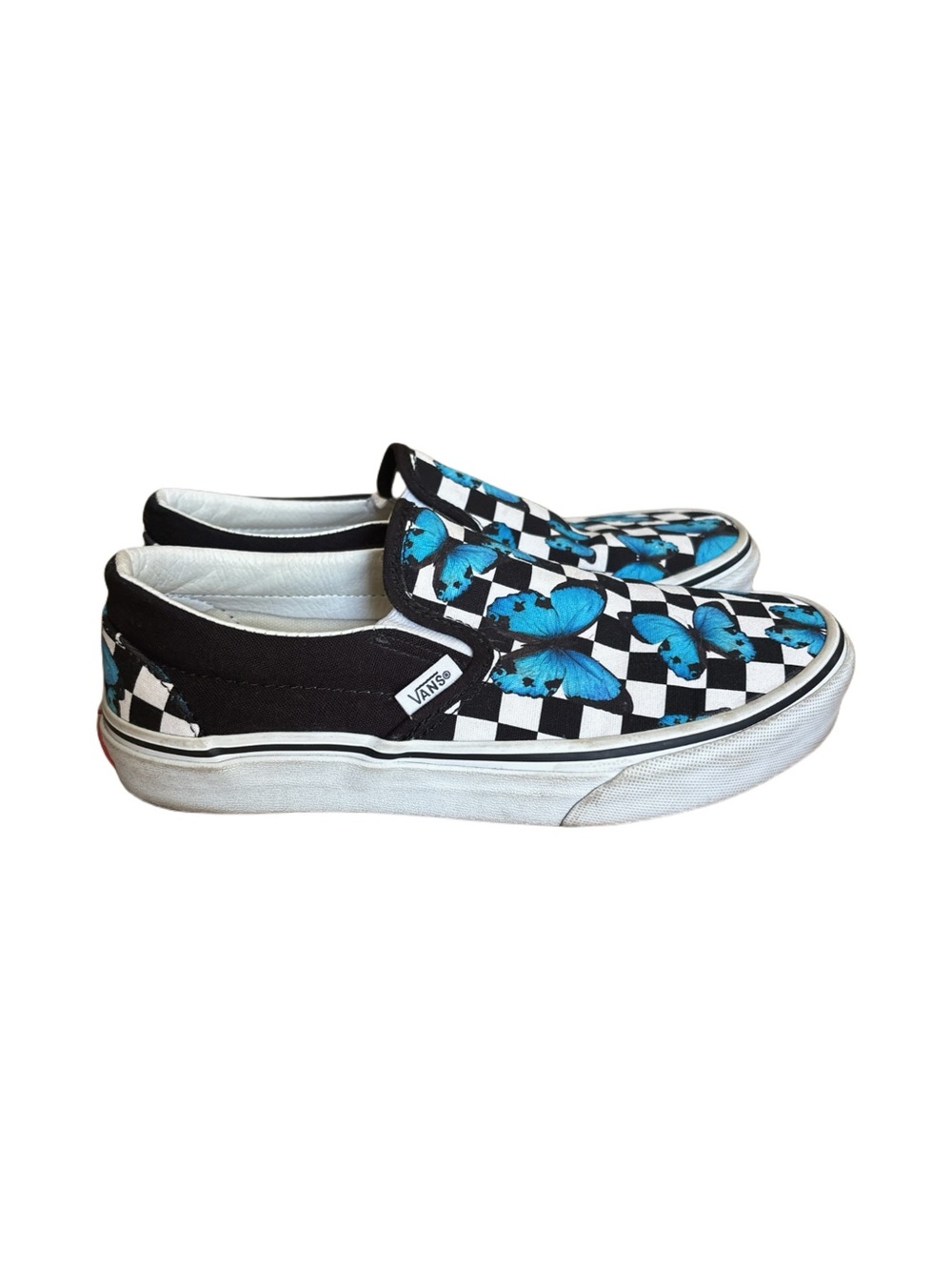Vans Slip-On Canvas Butterfly Blue Black White Skater Girl Grunge Y2K Size 6.5 - Picture 2 of 4